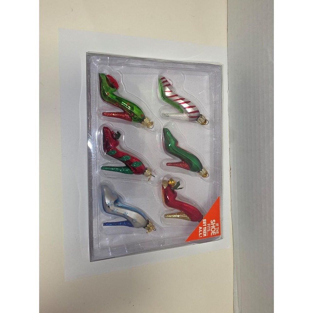 Kurt Adler Medallion Collection high heel shoe glass ornaments featuring